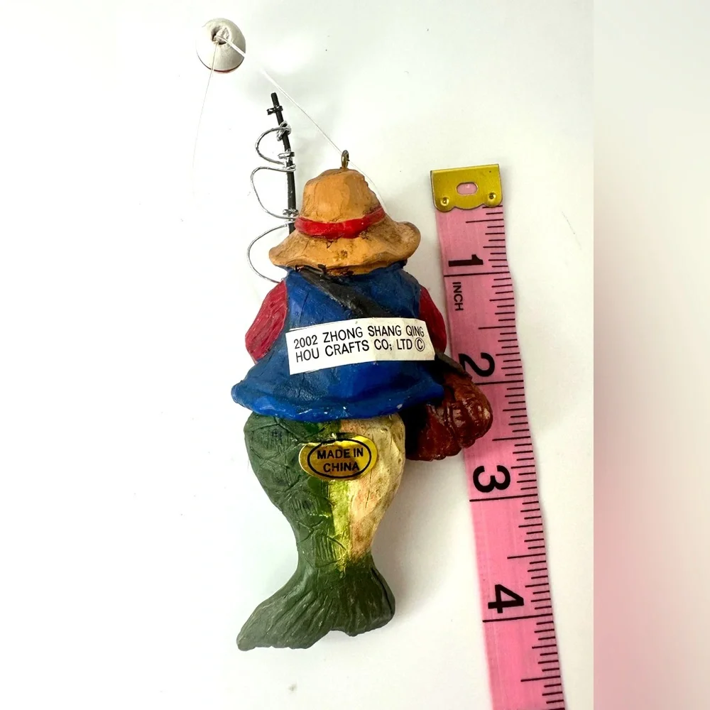 Colorful and Detailed Resin Fishing Santa Ornament with rod and reel